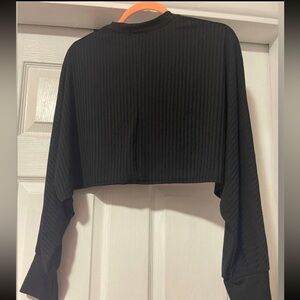 Black Ribbed Long Sleeve Crop Top